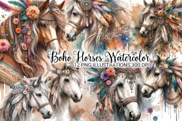 Download Boho Horses Watercolor 12 PNG Bundle - Png bundle Collection